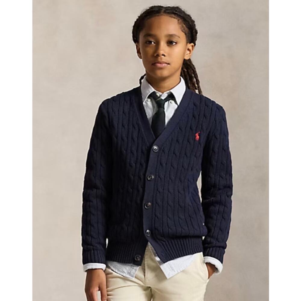 Ralph Lauren - Cable Knit - Cotton V Neck Cardigan - Boys M (10-12)